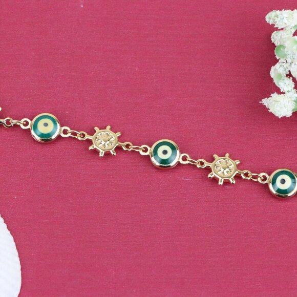 "Rose Gold Evil Eye & Wheel Charm Bracelet, Adjustable Protection Style,XPBL0739 - Picture 6 of 12